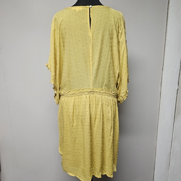 Entro Butter Yellow Red Boho Loose Lined Tunic Midi Dress Embroidered Vacation - Picture 4 of 8